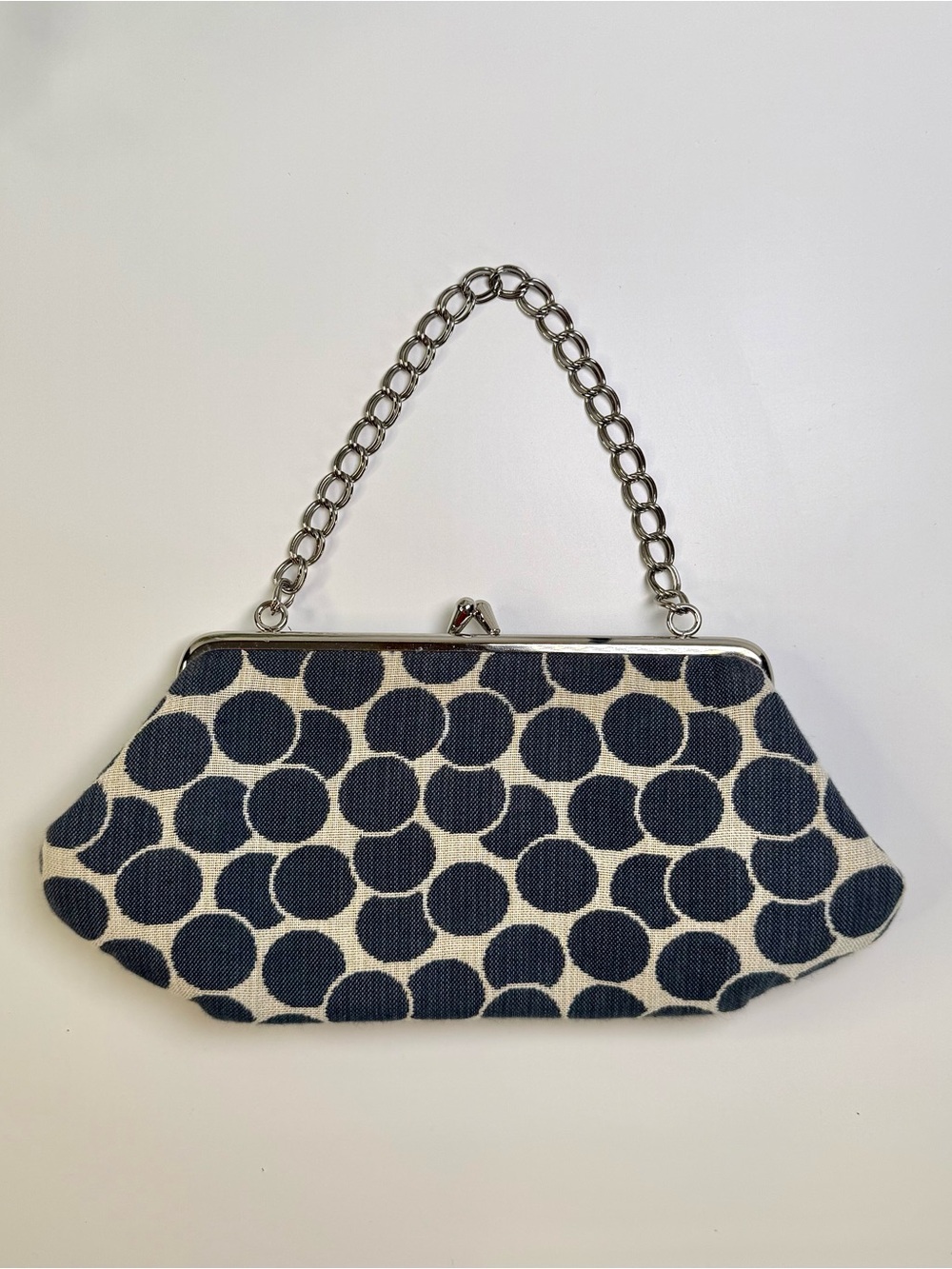 1154 Lill Studio Polka Dot Fabric Clutch Evening Bag Gray Cream Kiss Lock Frame - Picture 4 of 15